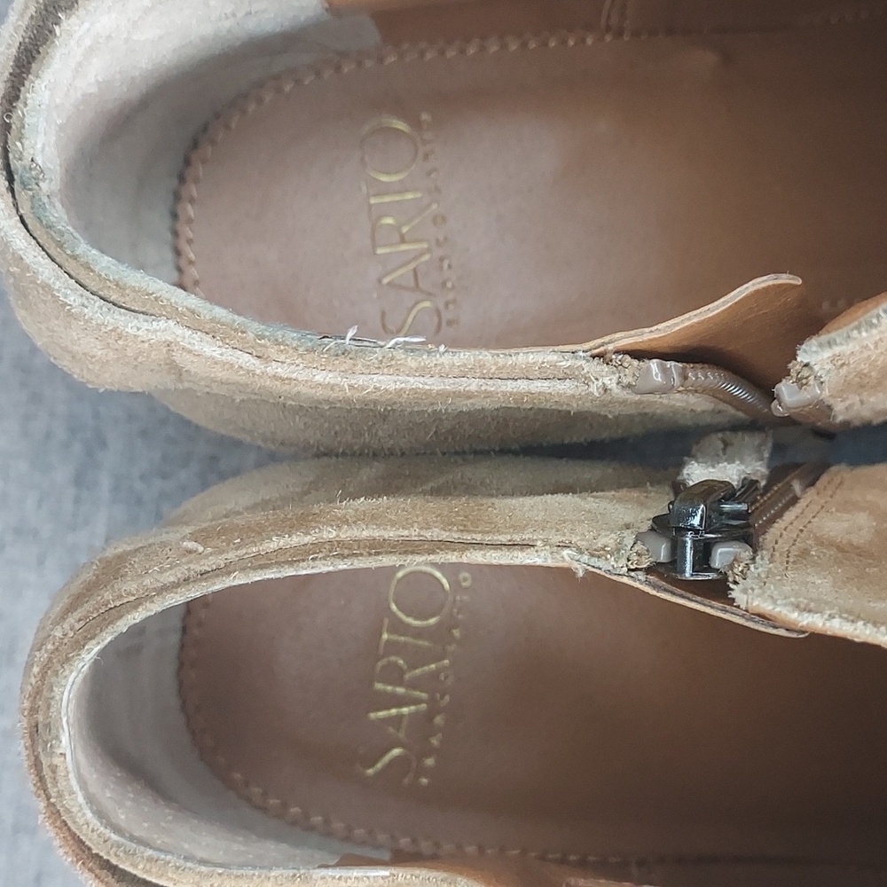 Franco Sarto Matisse Tan Suede Ankle Bootie Short Heel Side Zip Size US8 EU38 - Picture 9 of 12